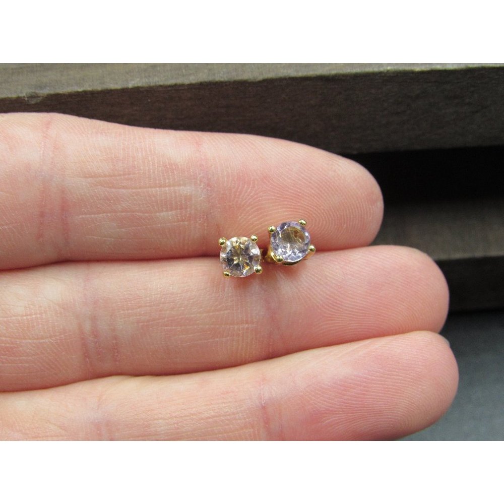 Sterling Silver Gold Plated Light Amethyst Stud Earrings